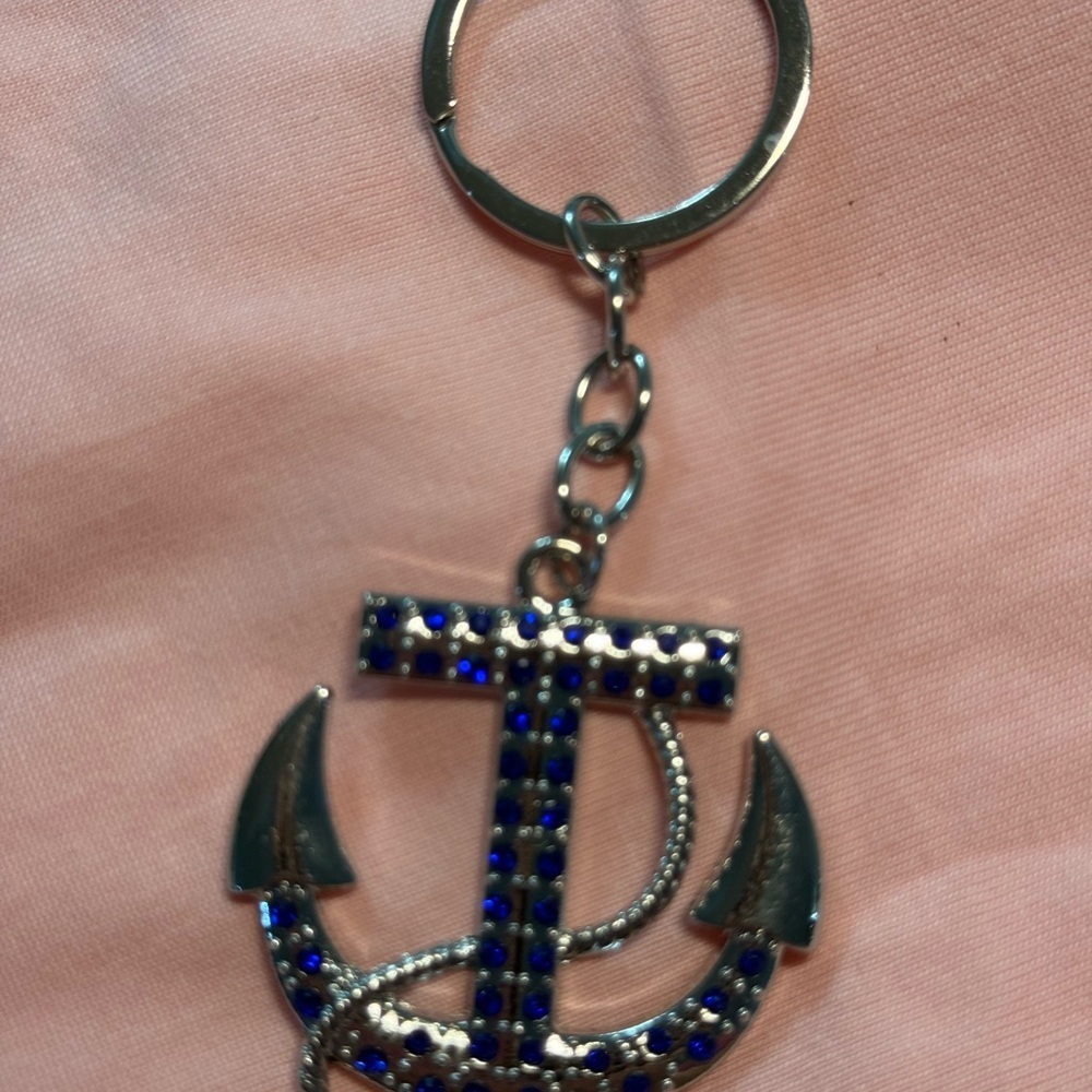 Blue Anchor Keychain with Rhinestones